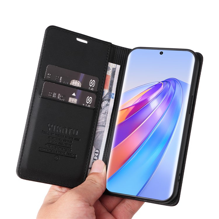 YIKATU YK-001 For Honor X40 5G / X9a 5G / Magic5 Lite 5G Cell Phone Case Magnetic Closing Leather Cover - Black
