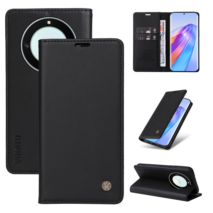 YIKATU YK-001 For Honor X40 5G / X9a 5G / Magic5 Lite 5G Cell Phone Case Magnetic Closing Leather Cover - Black