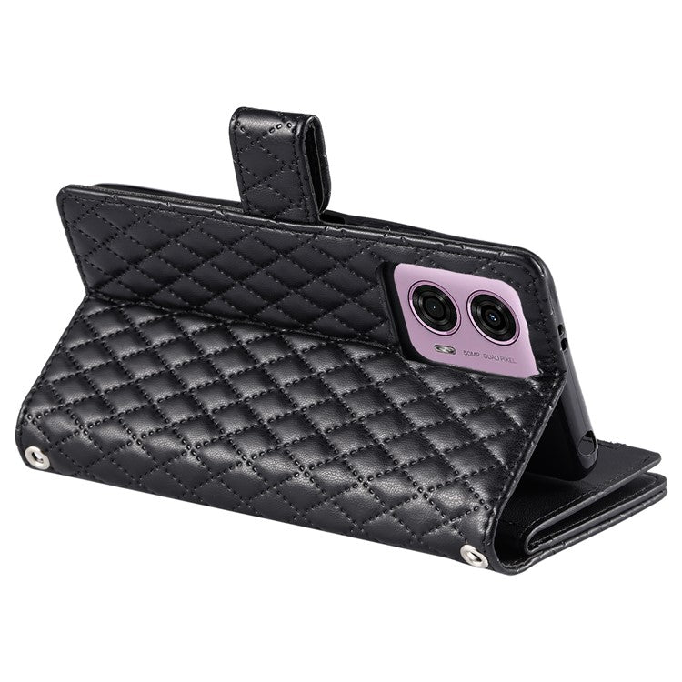 Style 012 for Motorola Moto E14 4G / G04 4G / G04s 4G / G24 4G Case Glitter Design PU Leather Phone Cover with Zipper Pocket - Black