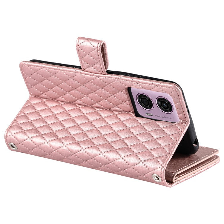 Style 012 for Motorola Moto E14 4G / G04 4G / G04s 4G / G24 4G Case Glitter Design PU Leather Phone Cover with Zipper Pocket - Rose Gold