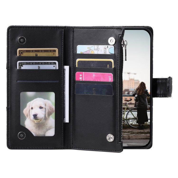 Style 012 for Motorola Moto G45 5G / G34 5G Zipper Wallet Case Rhombus Folding Stand Leather Phone Cover - Black