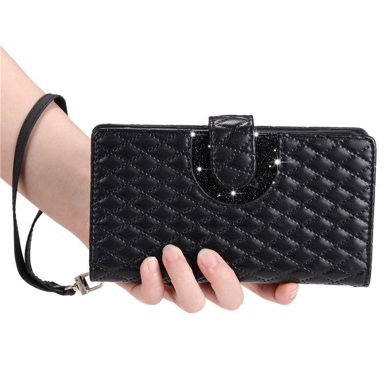 Style 012 for Motorola Moto G45 5G / G34 5G Zipper Wallet Case Rhombus Folding Stand Leather Phone Cover - Black