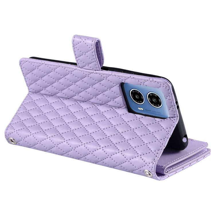Style 012 for Motorola Moto G45 5G / G34 5G Zipper Wallet Case Rhombus Folding Stand Leather Phone Cover - Purple
