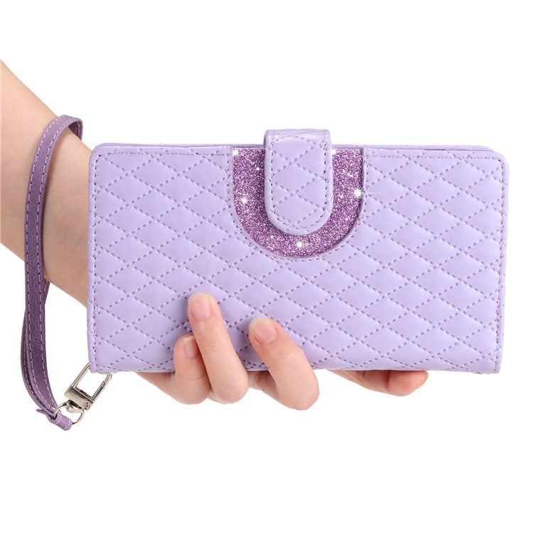 Style 012 for Motorola Moto G45 5G / G34 5G Zipper Wallet Case Rhombus Folding Stand Leather Phone Cover - Purple