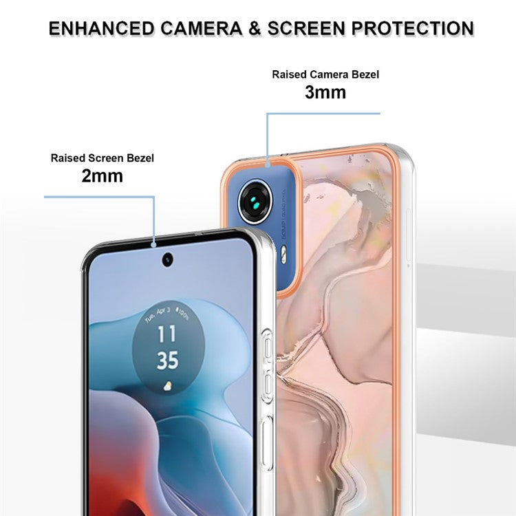 YB IMD Series-16 Style-E For Motorola Moto G34 5G Case Electroplating Edge Anti-fall TPU Phone Shell - Pink
