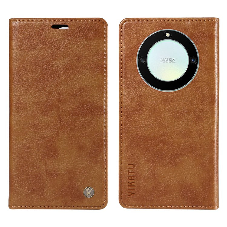 YIKATU YK-006 For Honor X40 5G / X9a 5G / Magic5 Lite 5G Leather Case Litchi Texture Phone Wallet Cover - Brown