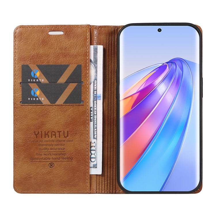 YIKATU YK-006 For Honor X40 5G / X9a 5G / Magic5 Lite 5G Leather Case Litchi Texture Phone Wallet Cover - Brown