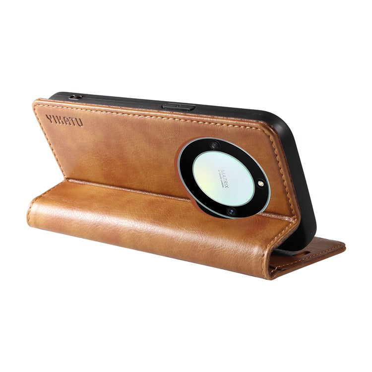 YIKATU YK-006 For Honor X40 5G / X9a 5G / Magic5 Lite 5G Leather Case Litchi Texture Phone Wallet Cover - Brown