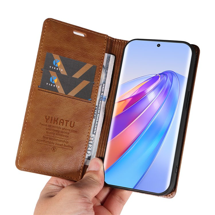 YIKATU YK-006 For Honor X40 5G / X9a 5G / Magic5 Lite 5G Leather Case Litchi Texture Phone Wallet Cover - Brown