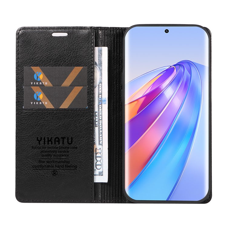 YIKATU YK-006 For Honor X40 5G / X9a 5G / Magic5 Lite 5G Leather Case Litchi Texture Phone Wallet Cover - Black