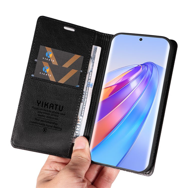 YIKATU YK-006 For Honor X40 5G / X9a 5G / Magic5 Lite 5G Leather Case Litchi Texture Phone Wallet Cover - Black