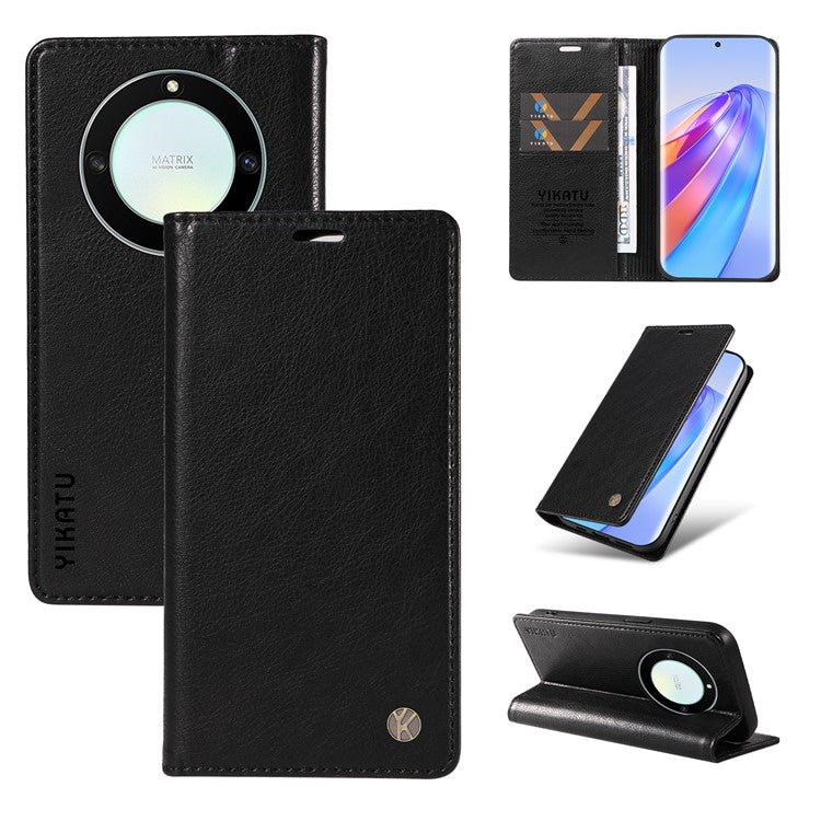 YIKATU YK-006 For Honor X40 5G / X9a 5G / Magic5 Lite 5G Leather Case Litchi Texture Phone Wallet Cover - Black