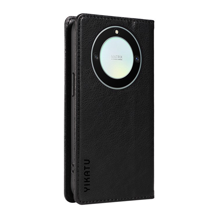 YIKATU YK-006 For Honor X40 5G / X9a 5G / Magic5 Lite 5G Leather Case Litchi Texture Phone Wallet Cover - Black