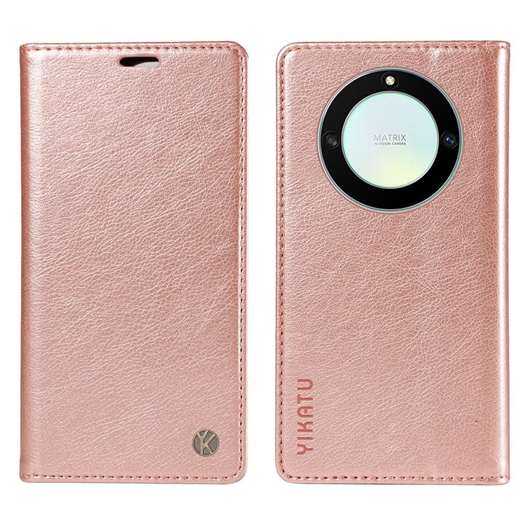 YIKATU YK-006 For Honor X40 5G / X9a 5G / Magic5 Lite 5G Leather Case Litchi Texture Phone Wallet Cover - Rose Gold