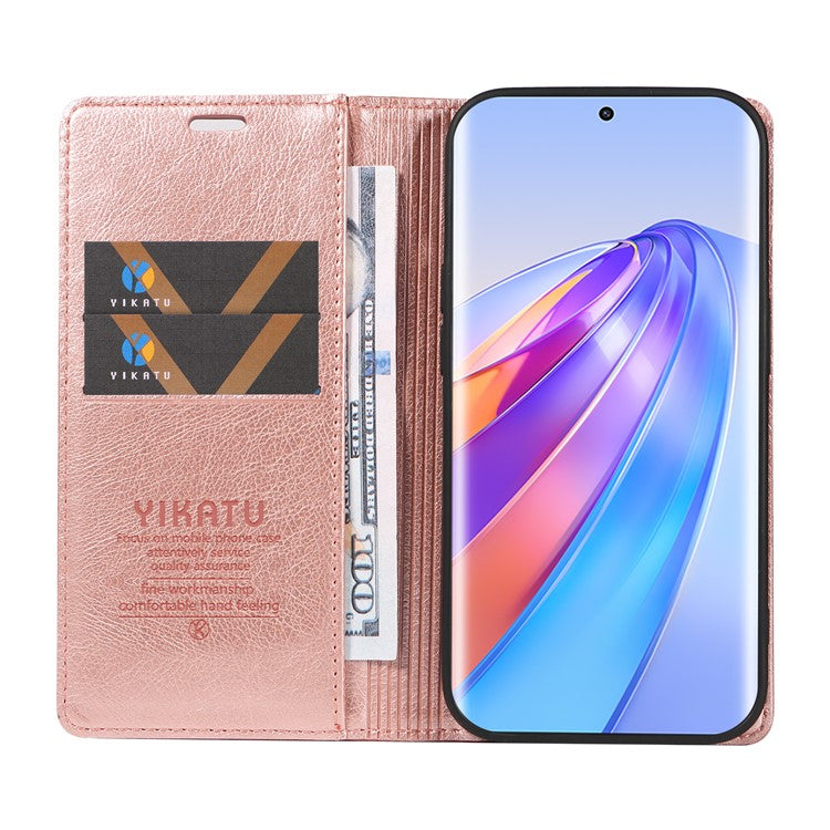 YIKATU YK-006 For Honor X40 5G / X9a 5G / Magic5 Lite 5G Leather Case Litchi Texture Phone Wallet Cover - Rose Gold