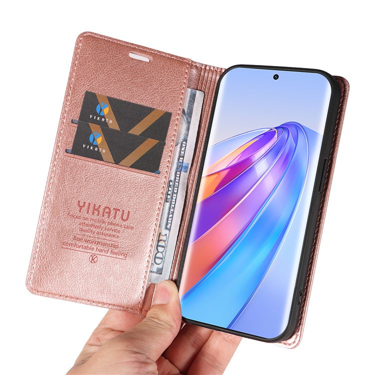 YIKATU YK-006 For Honor X40 5G / X9a 5G / Magic5 Lite 5G Leather Case Litchi Texture Phone Wallet Cover - Rose Gold