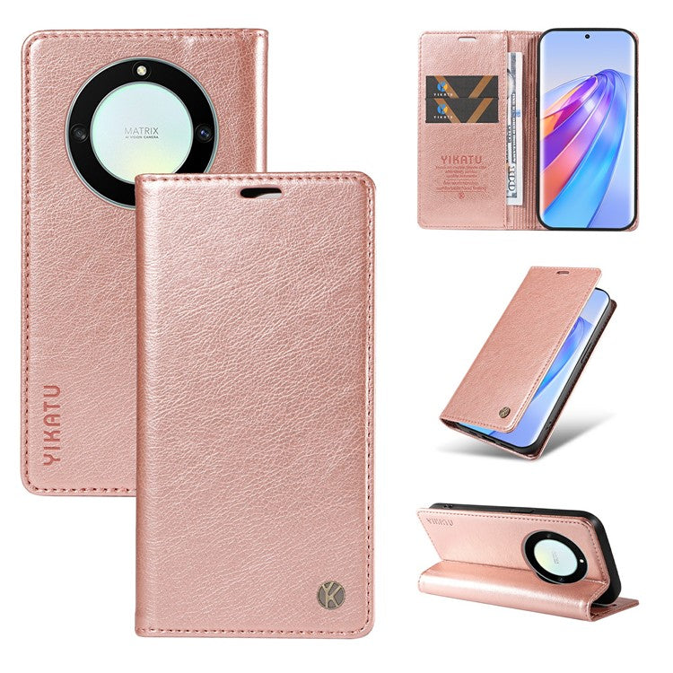YIKATU YK-006 For Honor X40 5G / X9a 5G / Magic5 Lite 5G Leather Case Litchi Texture Phone Wallet Cover - Rose Gold
