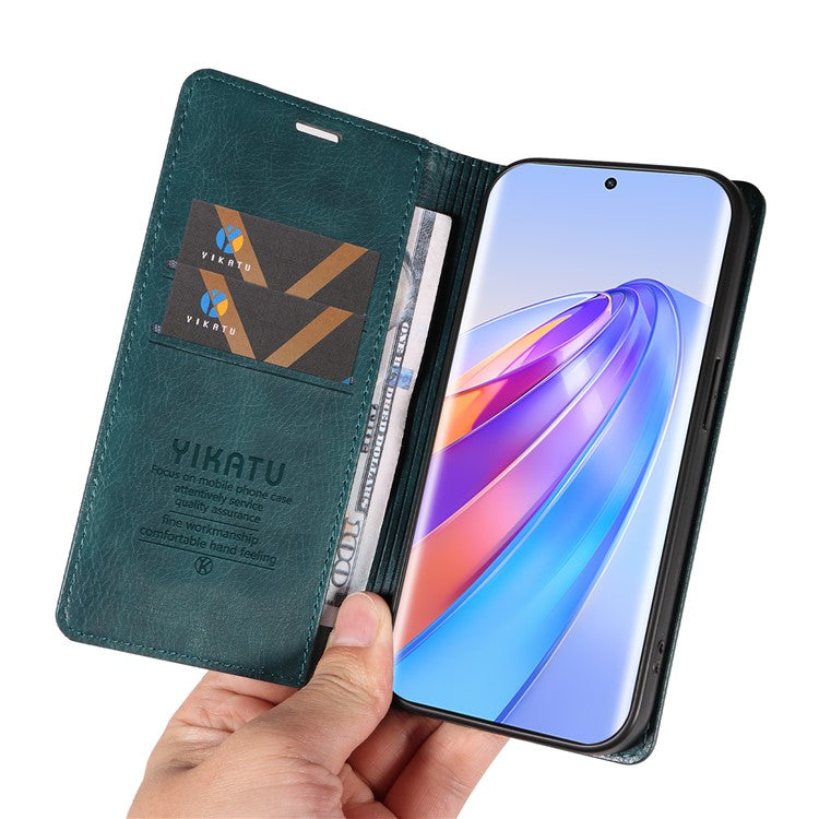 YIKATU YK-006 For Honor X40 5G / X9a 5G / Magic5 Lite 5G Leather Case Litchi Texture Phone Wallet Cover - Blue