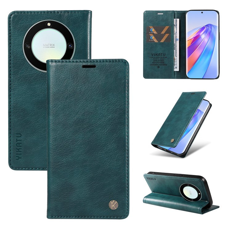 YIKATU YK-006 For Honor X40 5G / X9a 5G / Magic5 Lite 5G Leather Case Litchi Texture Phone Wallet Cover - Blue