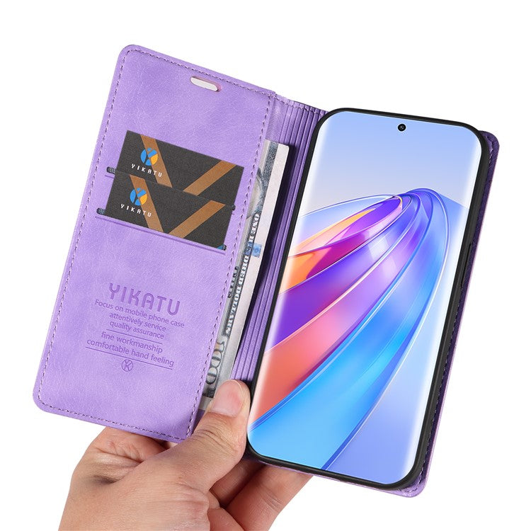 YIKATU YK-006 For Honor X40 5G / X9a 5G / Magic5 Lite 5G Leather Case Litchi Texture Phone Wallet Cover - Purple