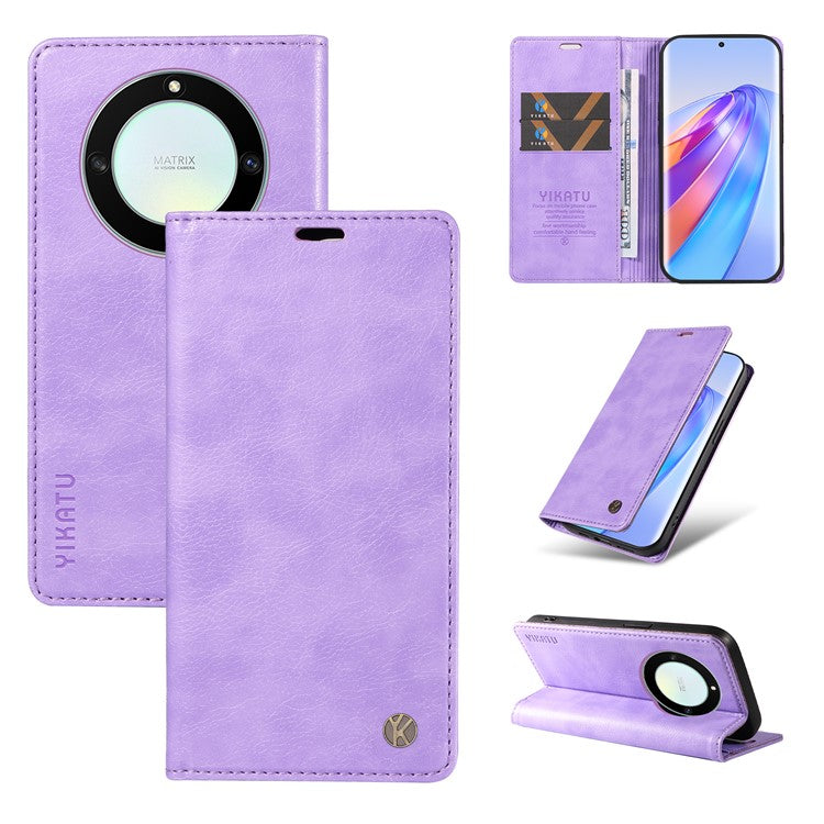 YIKATU YK-006 For Honor X40 5G / X9a 5G / Magic5 Lite 5G Leather Case Litchi Texture Phone Wallet Cover - Purple