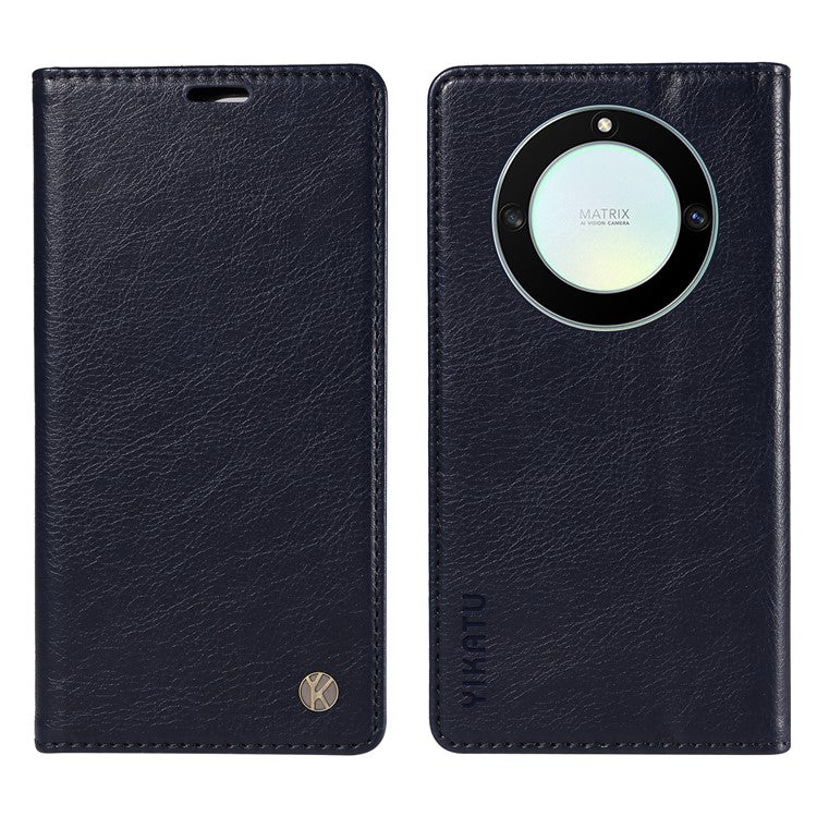 YIKATU YK-006 For Honor X40 5G / X9a 5G / Magic5 Lite 5G Leather Case Litchi Texture Phone Wallet Cover - Navy Blue