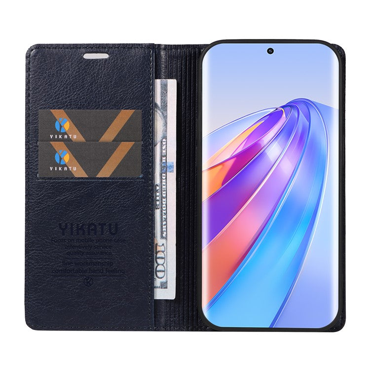 YIKATU YK-006 For Honor X40 5G / X9a 5G / Magic5 Lite 5G Leather Case Litchi Texture Phone Wallet Cover - Navy Blue