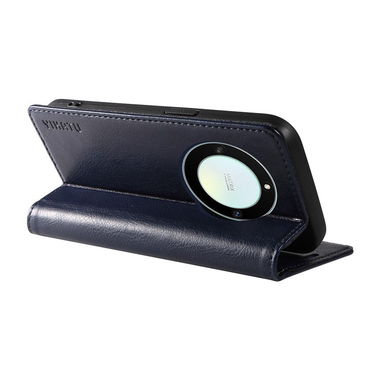 YIKATU YK-006 For Honor X40 5G / X9a 5G / Magic5 Lite 5G Leather Case Litchi Texture Phone Wallet Cover - Navy Blue