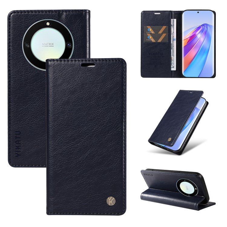 YIKATU YK-006 For Honor X40 5G / X9a 5G / Magic5 Lite 5G Leather Case Litchi Texture Phone Wallet Cover - Navy Blue