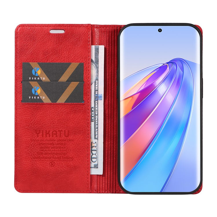 YIKATU YK-006 For Honor X40 5G / X9a 5G / Magic5 Lite 5G Leather Case Litchi Texture Phone Wallet Cover - Red
