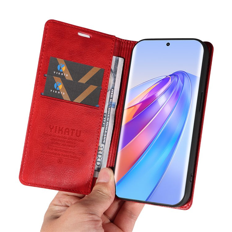 YIKATU YK-006 For Honor X40 5G / X9a 5G / Magic5 Lite 5G Leather Case Litchi Texture Phone Wallet Cover - Red