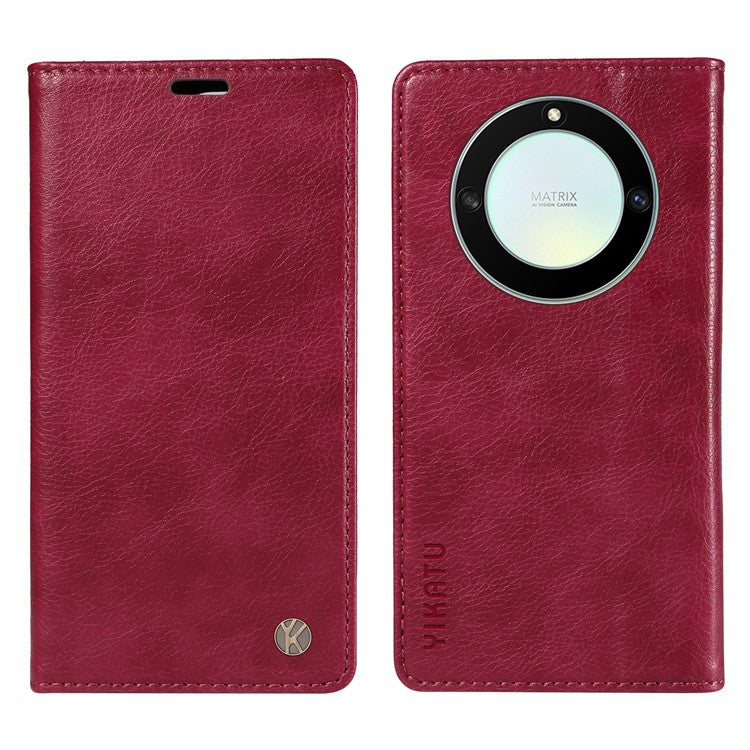 YIKATU YK-006 For Honor X40 5G / X9a 5G / Magic5 Lite 5G Leather Case Litchi Texture Phone Wallet Cover - Wine Red