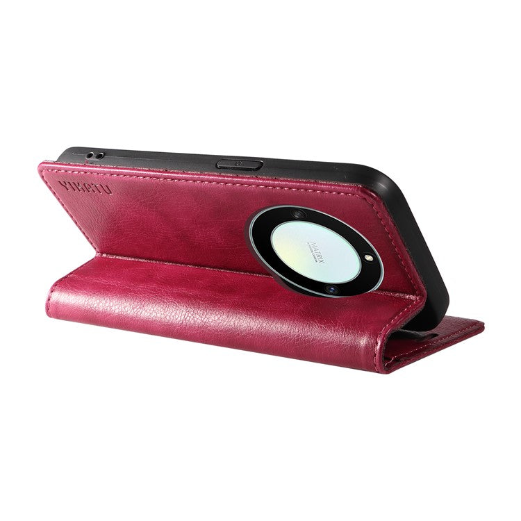 YIKATU YK-006 For Honor X40 5G / X9a 5G / Magic5 Lite 5G Leather Case Litchi Texture Phone Wallet Cover - Wine Red