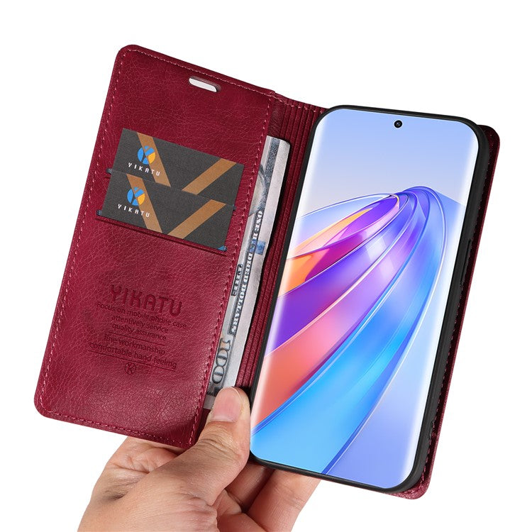 YIKATU YK-006 For Honor X40 5G / X9a 5G / Magic5 Lite 5G Leather Case Litchi Texture Phone Wallet Cover - Wine Red
