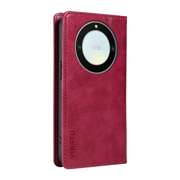 YIKATU YK-006 For Honor X40 5G / X9a 5G / Magic5 Lite 5G Leather Case Litchi Texture Phone Wallet Cover - Wine Red