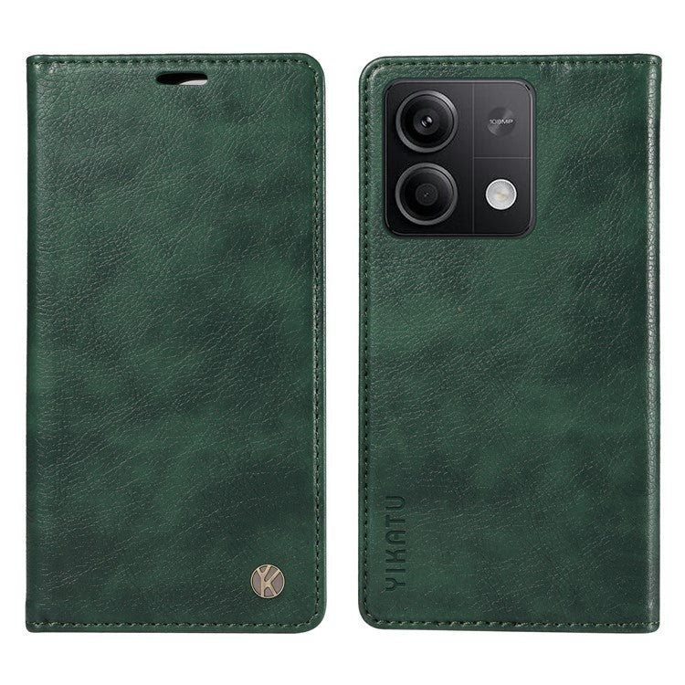 YIKATU YK-006 For Xiaomi Redmi Note 13 5G Case Litchi Texture Leather Wallet Phone Cover - Green