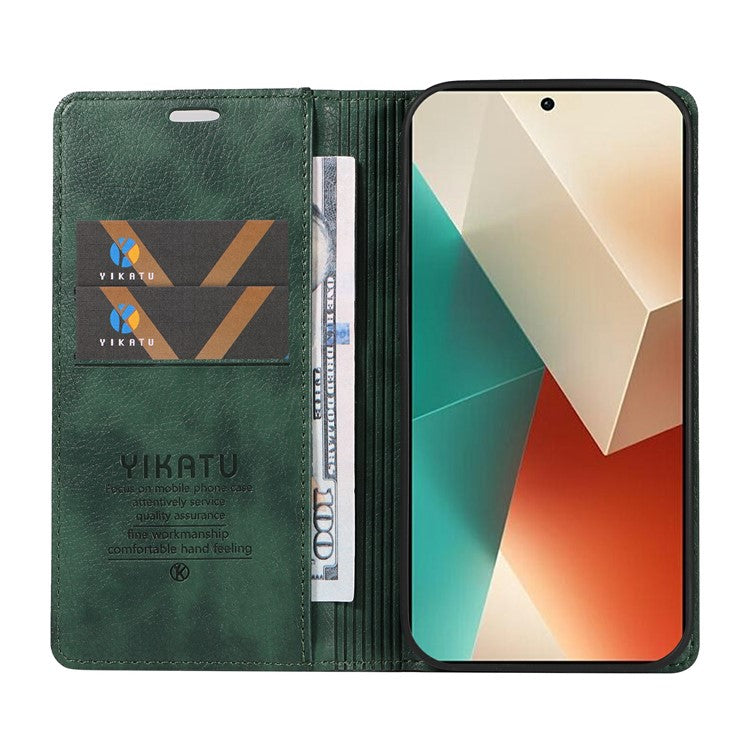 YIKATU YK-006 For Xiaomi Redmi Note 13 5G Case Litchi Texture Leather Wallet Phone Cover - Green