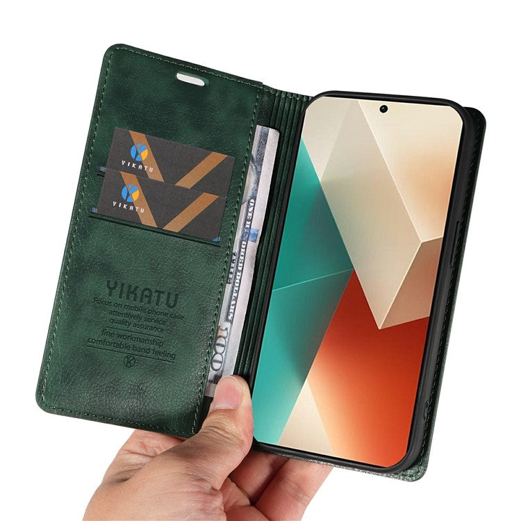 YIKATU YK-006 For Xiaomi Redmi Note 13 5G Case Litchi Texture Leather Wallet Phone Cover - Green
