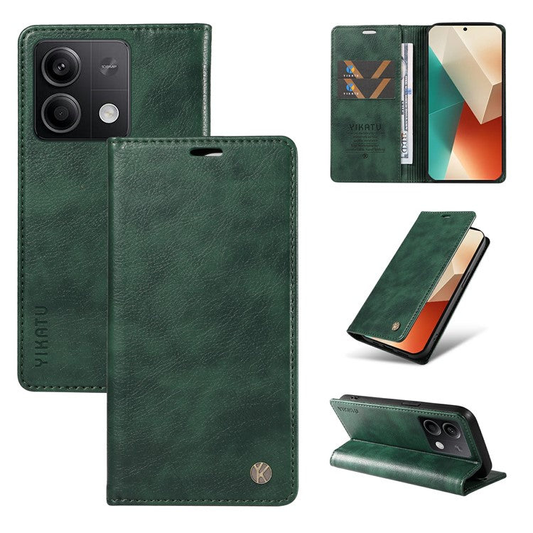 YIKATU YK-006 For Xiaomi Redmi Note 13 5G Case Litchi Texture Leather Wallet Phone Cover - Green
