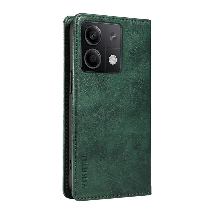 YIKATU YK-006 For Xiaomi Redmi Note 13 5G Case Litchi Texture Leather Wallet Phone Cover - Green