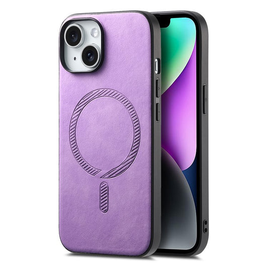 B1 For iPhone 14 Magnetic Case Compatible with MagSafe Skin-touch Leather+TPU Phone Cover - Purple