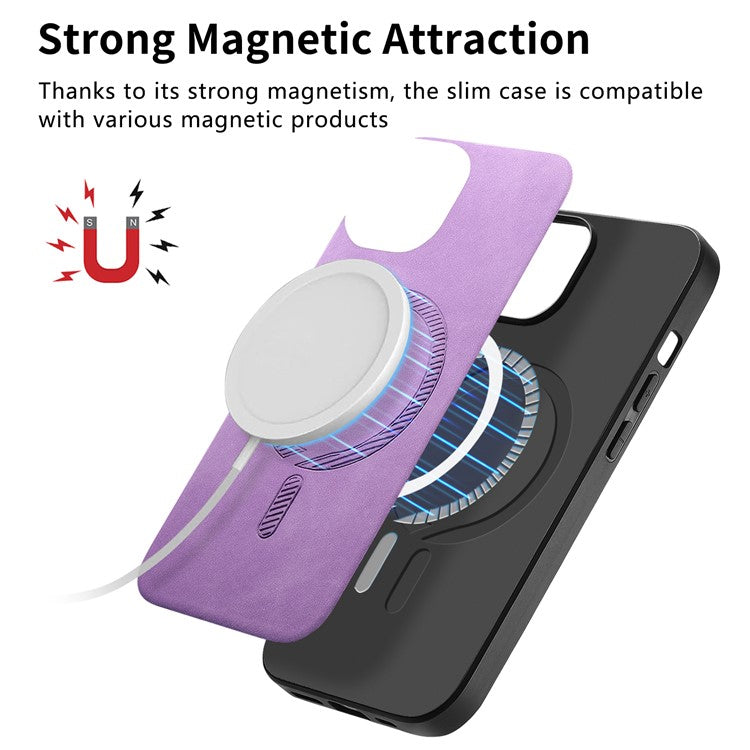 B1 For iPhone 14 Magnetic Case Compatible with MagSafe Skin-touch Leather+TPU Phone Cover - Purple