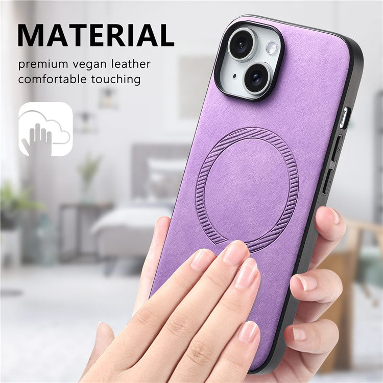 B1 For iPhone 14 Magnetic Case Compatible with MagSafe Skin-touch Leather+TPU Phone Cover - Purple