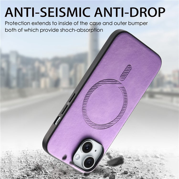 B1 For iPhone 14 Magnetic Case Compatible with MagSafe Skin-touch Leather+TPU Phone Cover - Purple