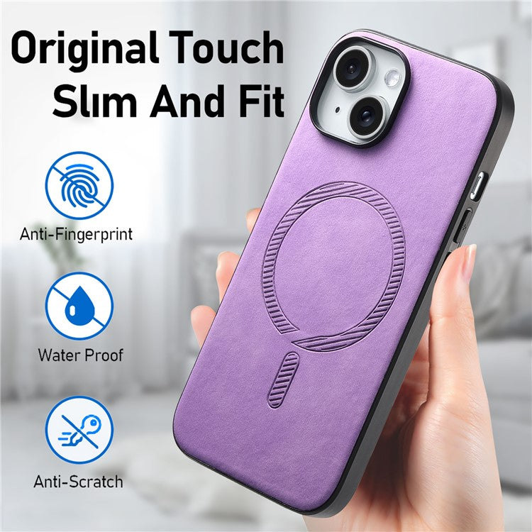 B1 For iPhone 14 Magnetic Case Compatible with MagSafe Skin-touch Leather+TPU Phone Cover - Purple