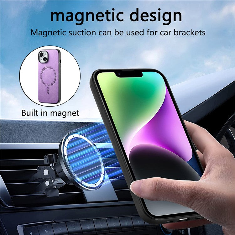 B1 For iPhone 14 Magnetic Case Compatible with MagSafe Skin-touch Leather+TPU Phone Cover - Purple
