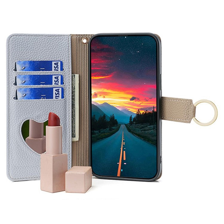 For Samsung Galaxy M15 5G Leather Case Zipper Wallet Crossbody Phone Cover with Mirror - Blue