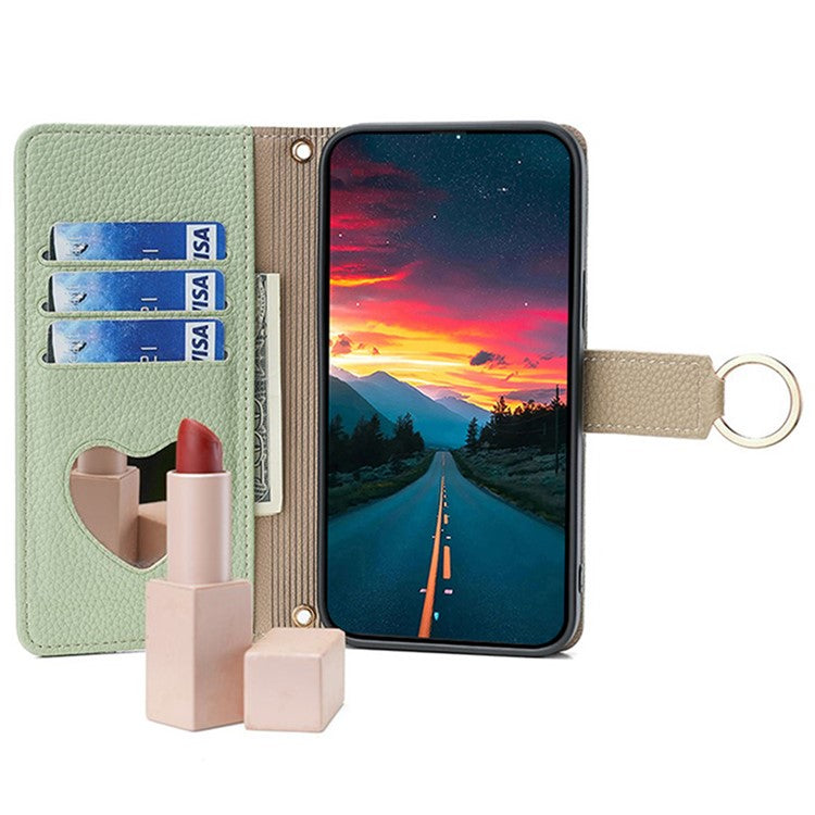 For Samsung Galaxy M15 5G Leather Case Zipper Wallet Crossbody Phone Cover with Mirror - Green