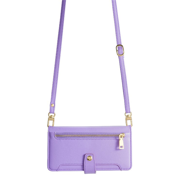For Motorola Moto G45 5G / G34 5G Leather Case with Shoulder Strap Zipper Wallet Phone Cover - Purple