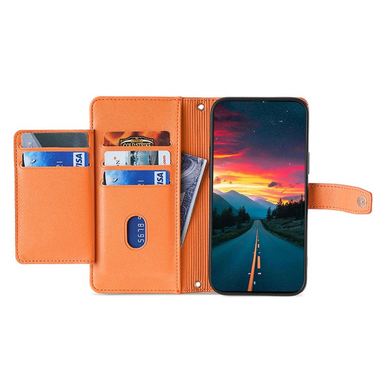 For Motorola Moto G45 5G / G34 5G Leather Case with Shoulder Strap Zipper Wallet Phone Cover - Orange